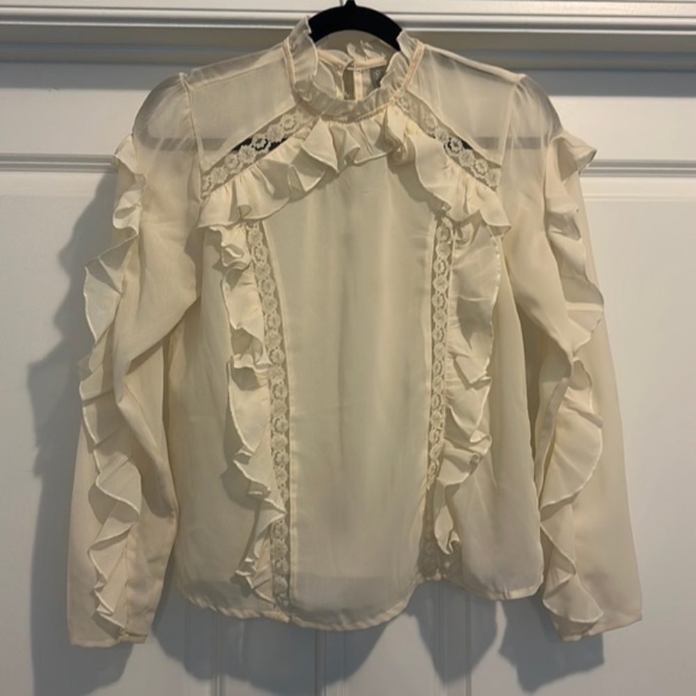 ASOS Cream Sheer Lace Ruffle Blouse Size 4